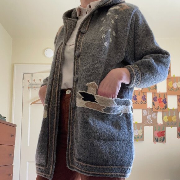 Vintage thick wool sweater coat - Picture 5 of 6